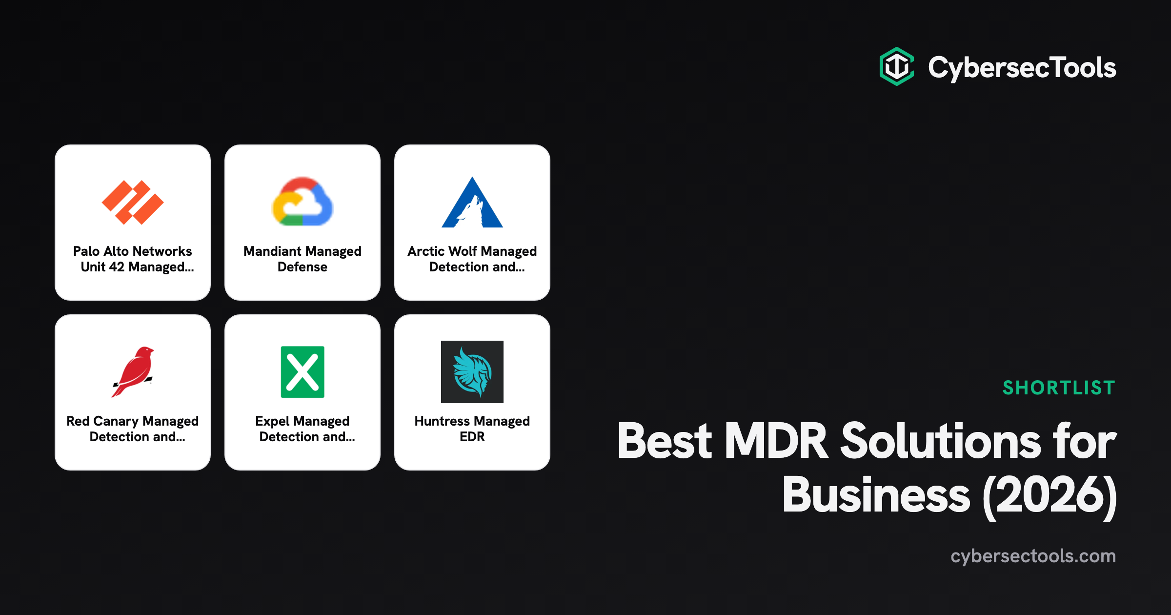 Best MDR Solutions for Business (2026). Logos of Palo Alto Networks Unit 42 Managed Detection & Response, Mandiant Managed...