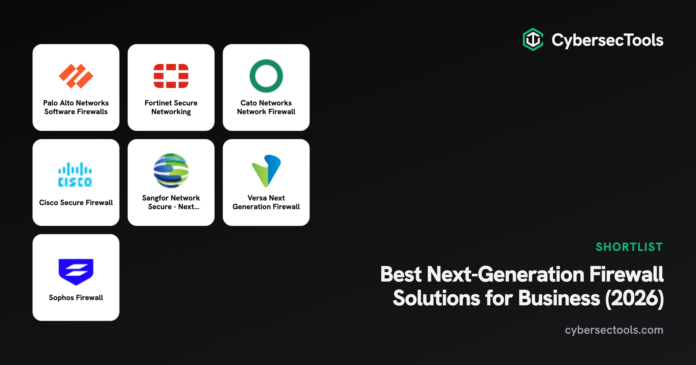 Best Next-Generation Firewall Solutions for Business (2026). Logos of Palo Alto Networks Software Firewalls, Fortinet Secu...