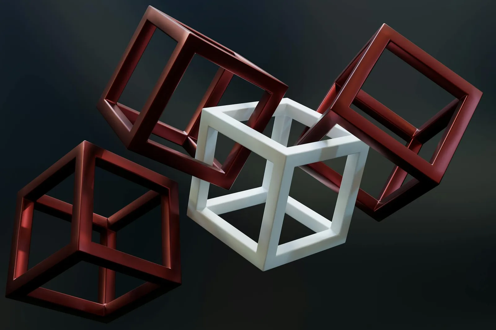 Building a Detect Program With a Team of 5 — Dynamic 3D rendering of connected geometric cubes in an abstract style.