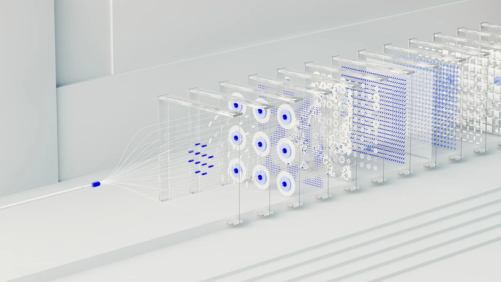 Your First 10 Security Customers: What Actually Worked — Visual abstraction of neural networks in AI technology, featuring da…